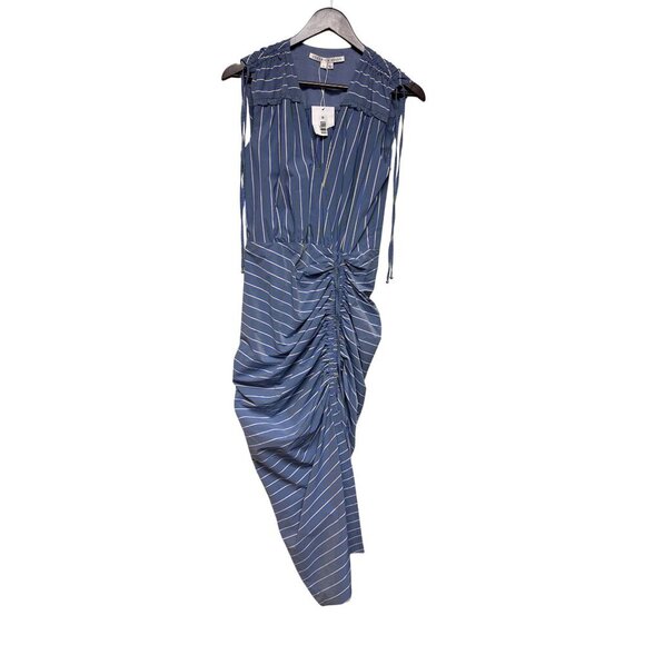 Veronica Beard Teagan Women's Dress Stripe Ruched  Midi Blue Viscose Size 2 NEW - Picture 2 of 13